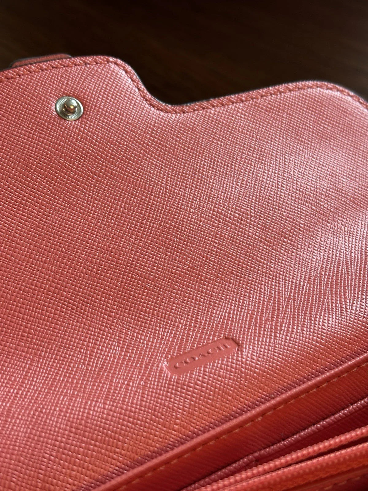 COACH Designer Soft Snap Leather Bag Wallet 14 Card Slot Pink Orange (org $225)