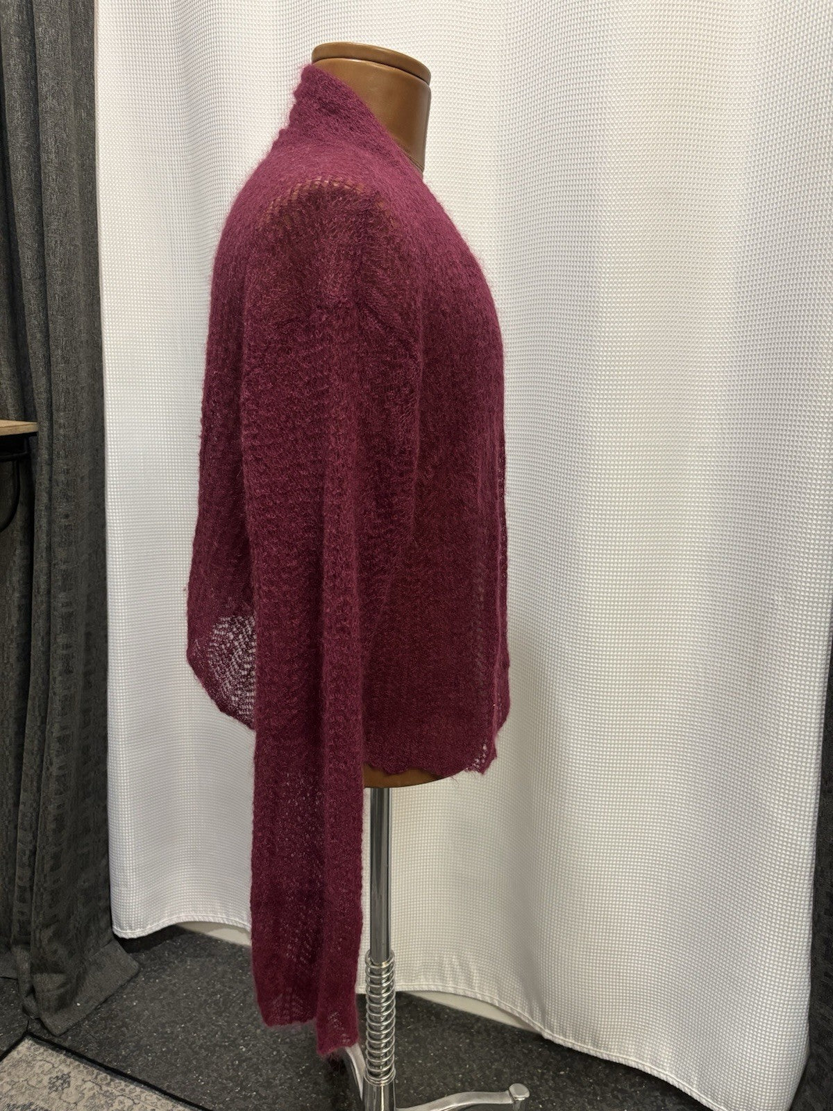 EILEEN FISHER Mohair Blend Cardigan Purple Open Knit Italian Yarn Sweater USA XL