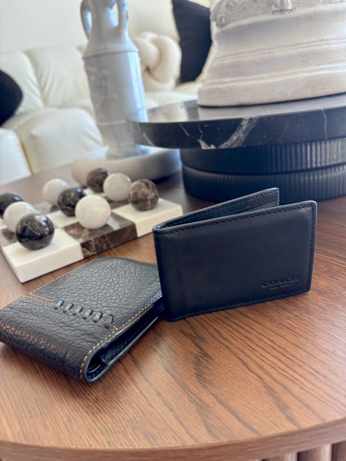 COACH Wallet Baseball 3 In 1 Whipstitch Black Calf Leather Billfold ID Window