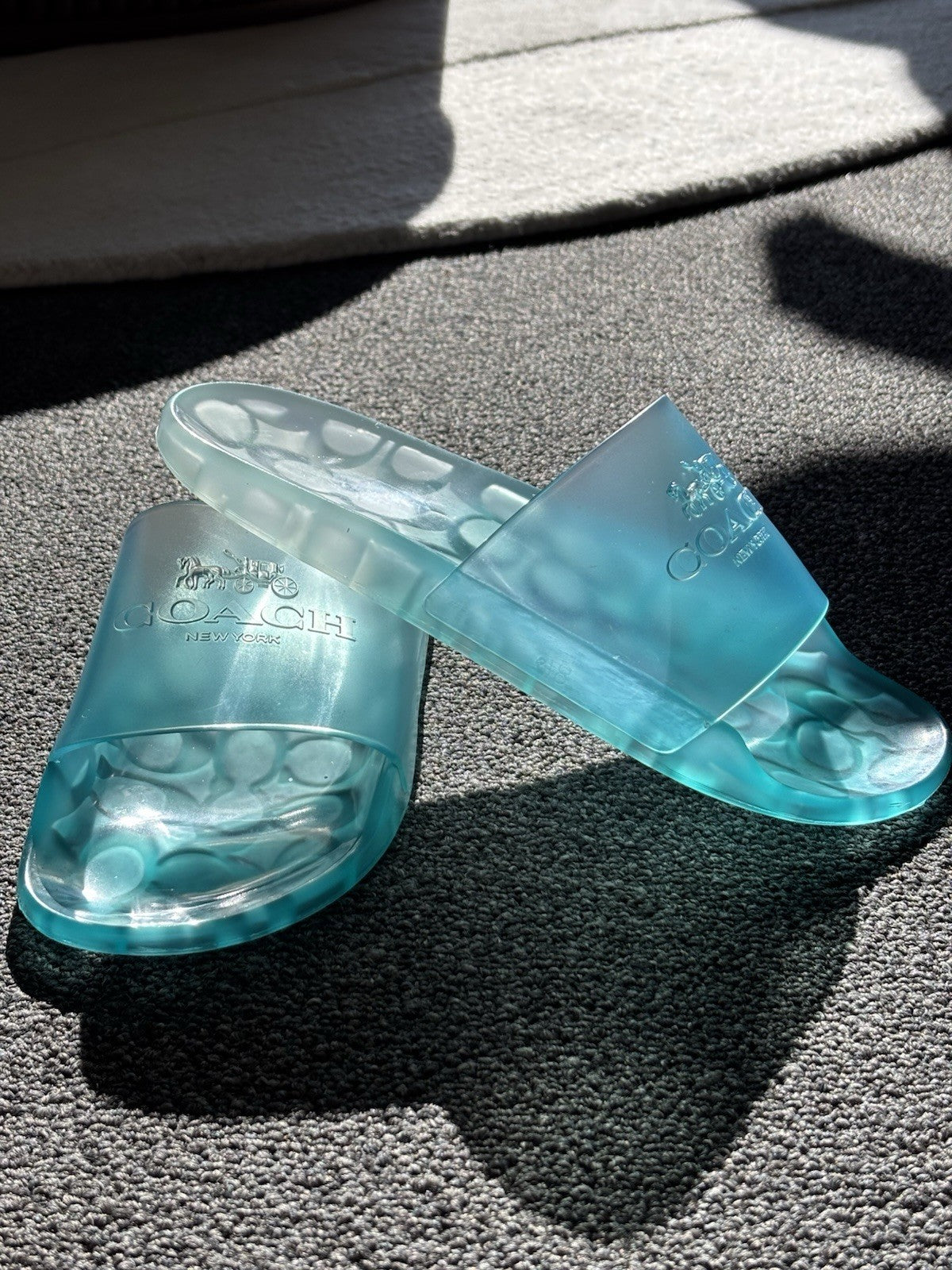 Designer COACH Ulyssa Clear Blue Rubber Jelly Slide Sandal Women Sz 7 (org $125)