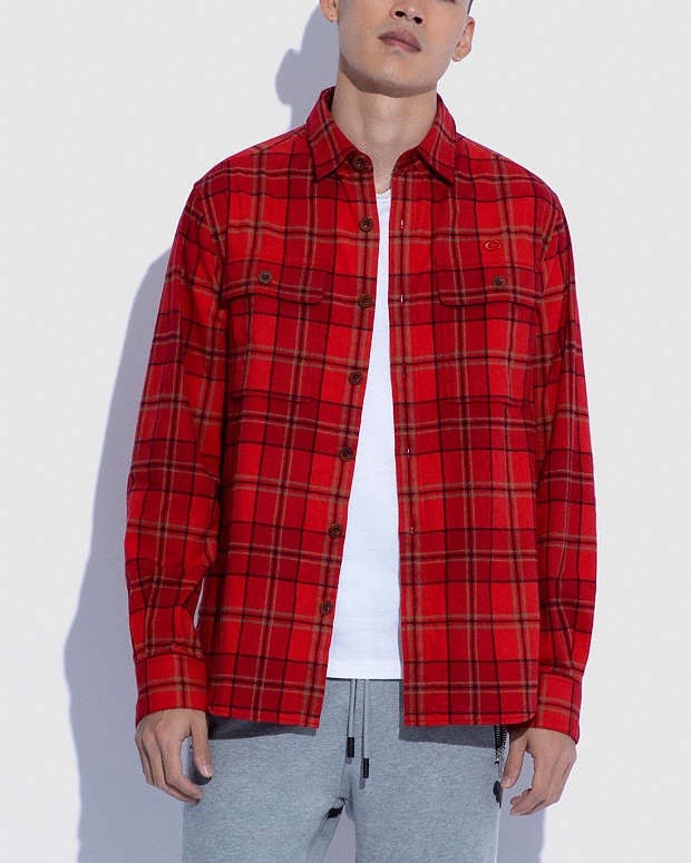 New COACH Designer Sz Large Long Sleeve Button Shirt Flannel Red Plaid (org$350)