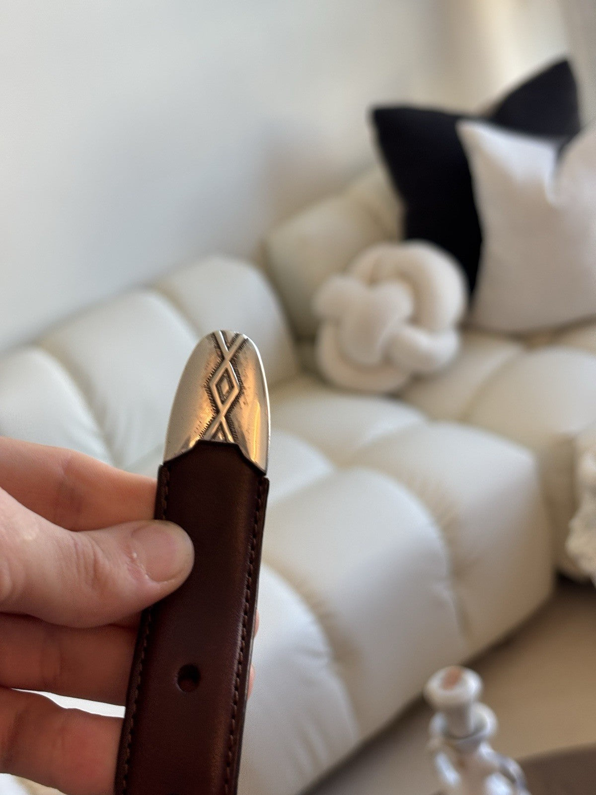 Genuine Turquoise BRIGHTON Cody Taper Brown Leather Belt Size 30/32 Silver Plate