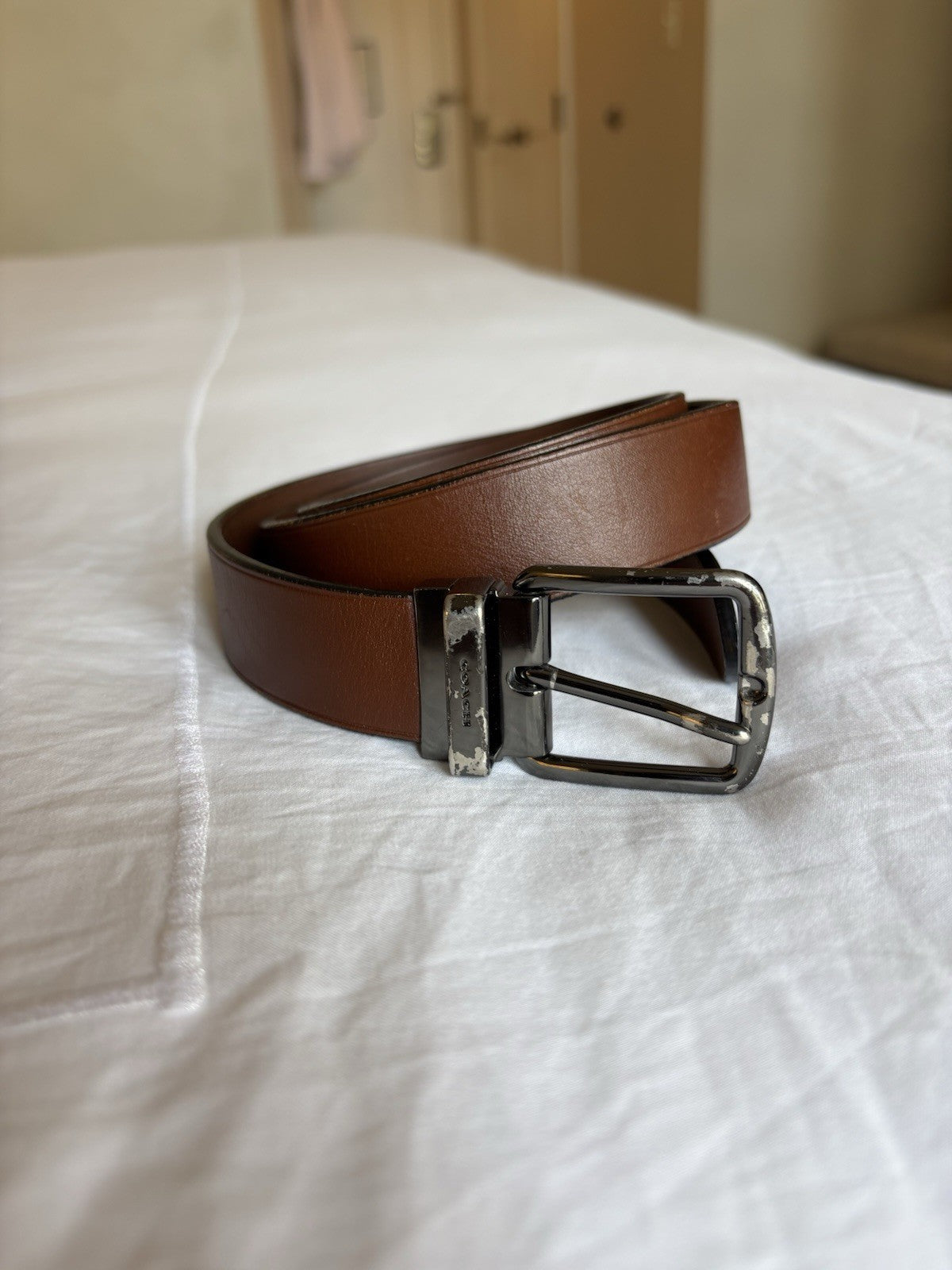 Designer COACH Belt Gun Metal Buckle Mahogany Brown Leather Cut 30 (org $175) 