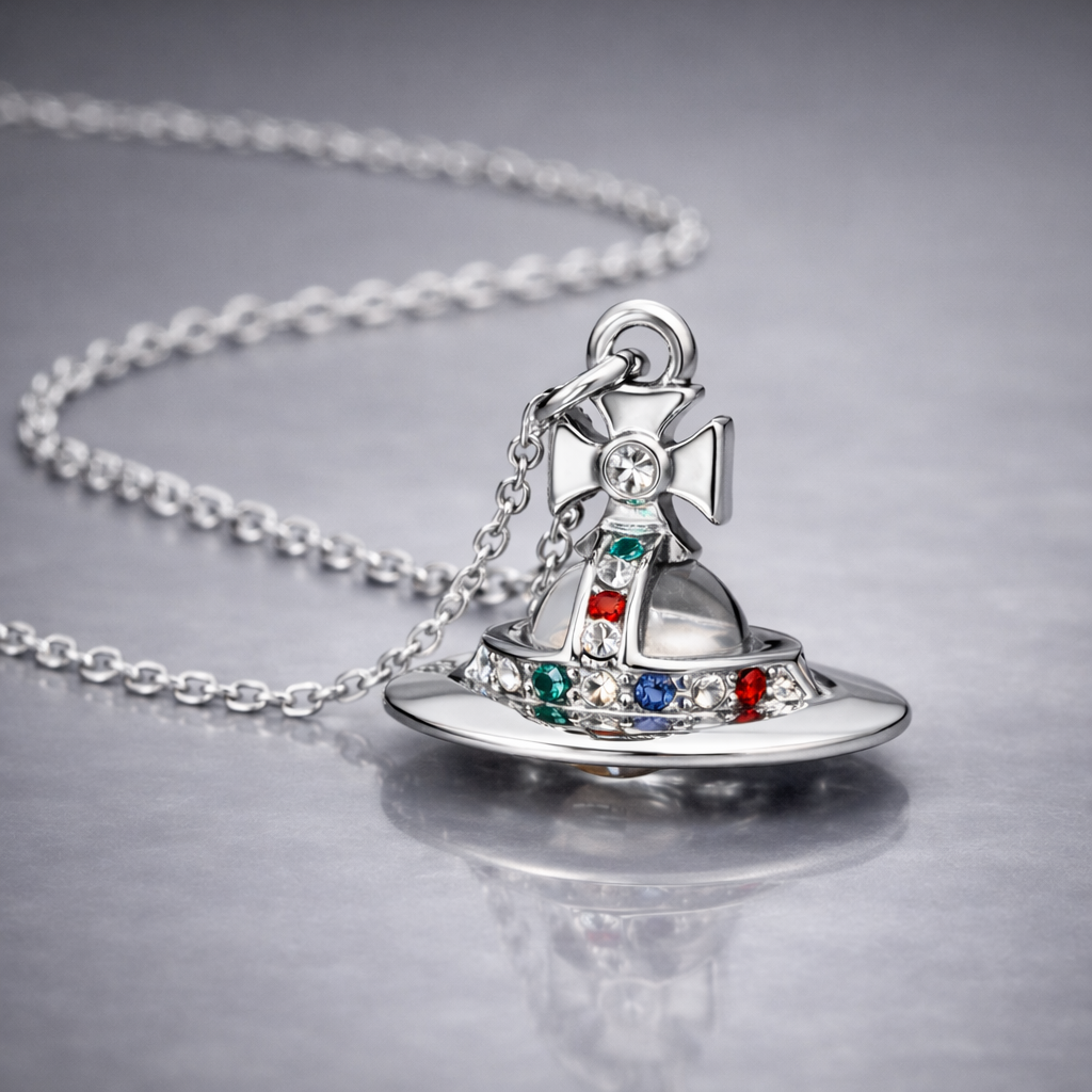 VIVIENNE WESTWOOD Medium Orb Necklace Silver Crystal Icon (org $595)