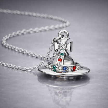 VIVIENNE WESTWOOD Medium Orb Necklace Silver Crystal Icon (org $595)
