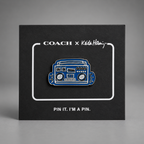 RARE Coach x Keith Haring Boombox Pin Brooch Blue Enamel Glitter Metal 29839