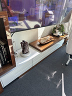 MODERN Adjustable TV Stand Media Console White Walnut Storage Extendable 82–110” (org $250)