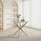 MODERN Chrome Round Glass Dining Table 35.5” Sculptural Base Contemporary Decor
