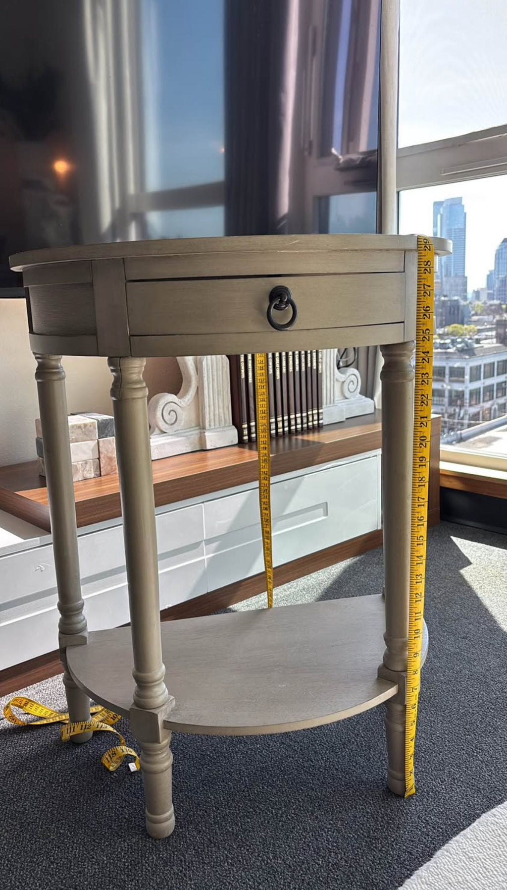 Half Moon Entry Side Table With Drawer Natural Fog / Elephant
Grey Wood (org $395)
