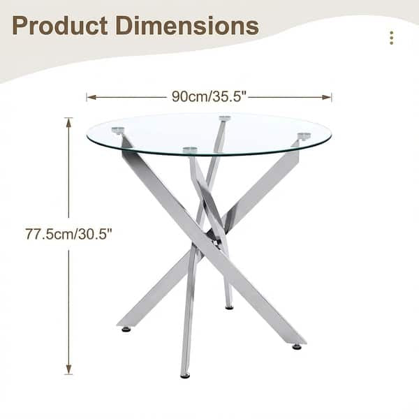 MODERN Chrome Round Glass Dining Table 35.5” Sculptural Base Contemporary Decor