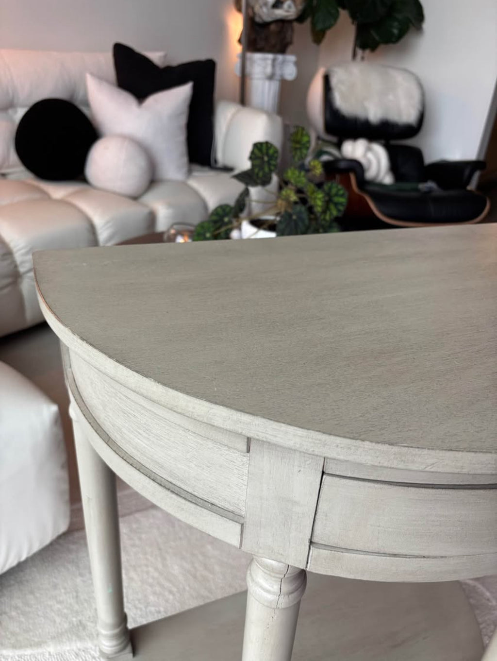 Half Moon Entry Side Table With Drawer Natural Fog / Elephant
Grey Wood (org $395)