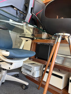 RACELOMA Modern Swivel Writing Desk Bookshelf Walnut Wood Glass/Chrome $1669