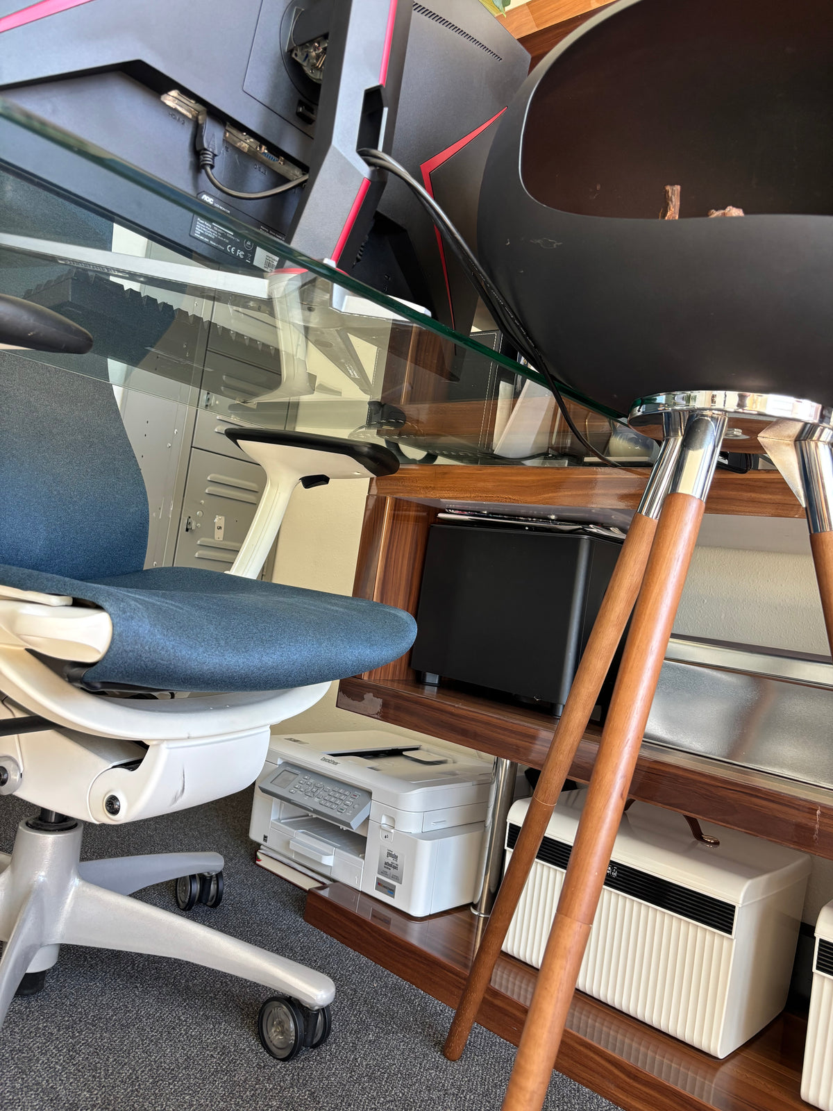 RACELOMA Modern Swivel Writing Desk Bookshelf Walnut Wood Glass/Chrome $1669
