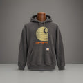 CARHARTT Rain Defender Hoodie Sweatshirt Heavyweight Grey Mens XL Orange Logo