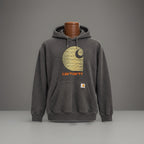 CARHARTT Rain Defender Hoodie Sweatshirt Heavyweight Grey Mens XL Orange Logo