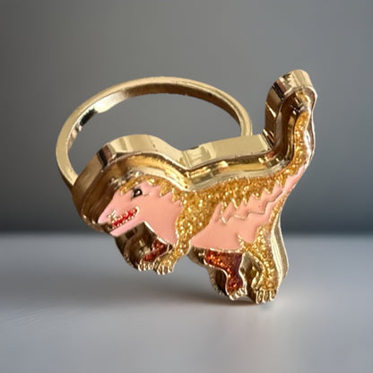 Rare Designer COACH X SEPHORA Collaboration Adjustable Pink Gold Rexy Dino Ring