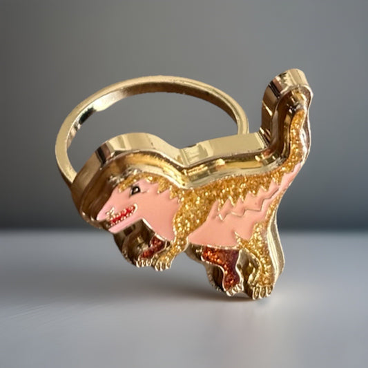 Rare Designer COACH X SEPHORA Collaboration Adjustable Pink Gold Rexy Dino Ring