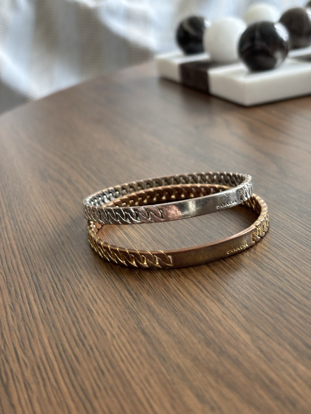 Vintage Designer COACH Set of 2 Bangle Bracelet Embossed Silver & Gold Plated