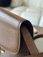 BALLY Brown Crossgrain Leather Shoulder Bag Gold Hardware Logo Purse (org $650)