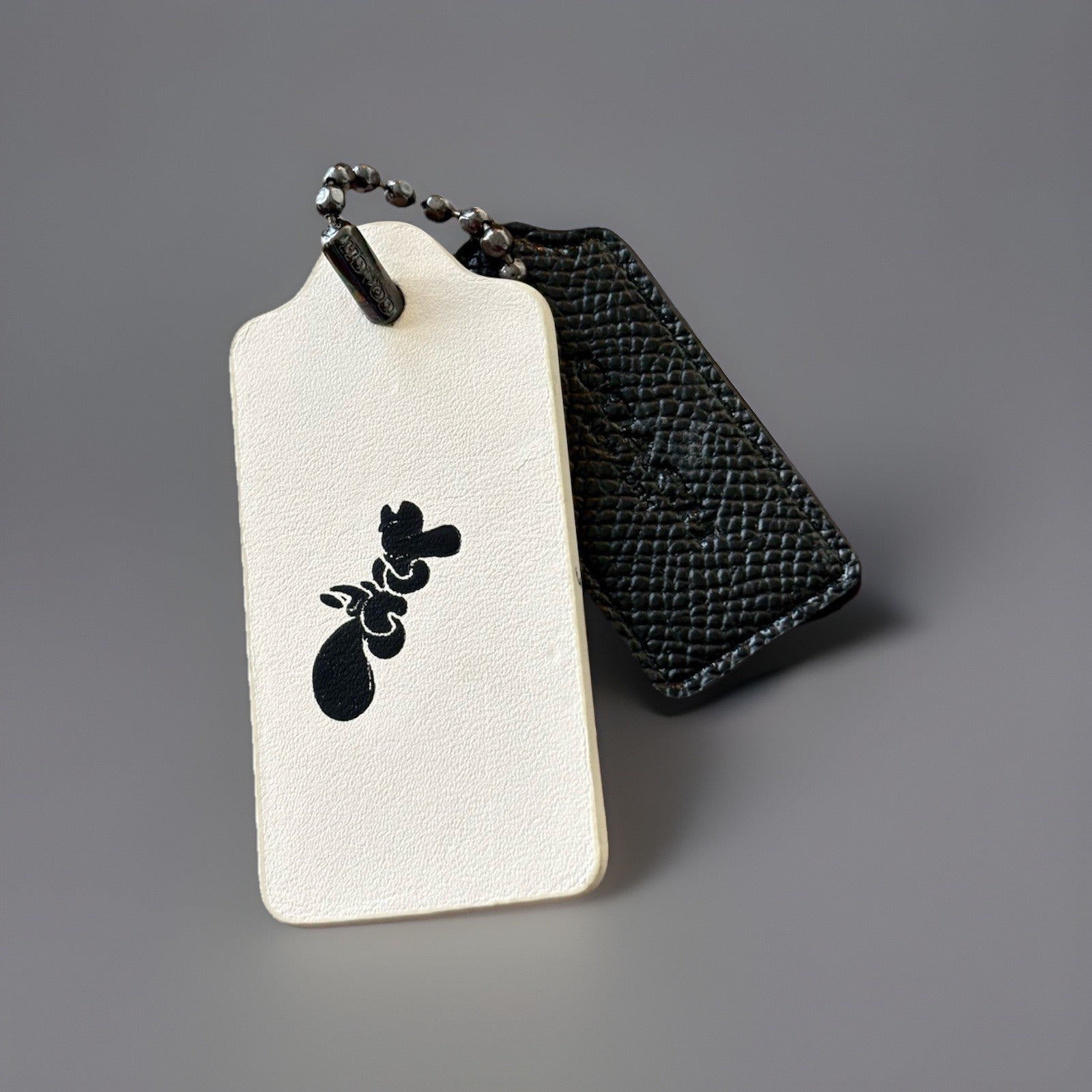 COACH Designer (two) 2 Hanging Bag Charm Fob Chalk White/ Black Leather Gunmetal