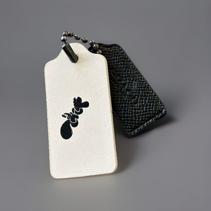 COACH Designer (two) 2 Hanging Bag Charm Fob Chalk White/ Black Leather Gunmetal
