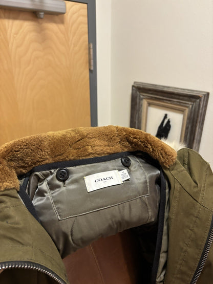 COACH Runway Shearling Lined Parka Jacket Coat Fur Hood Green/Olive (org $2650)