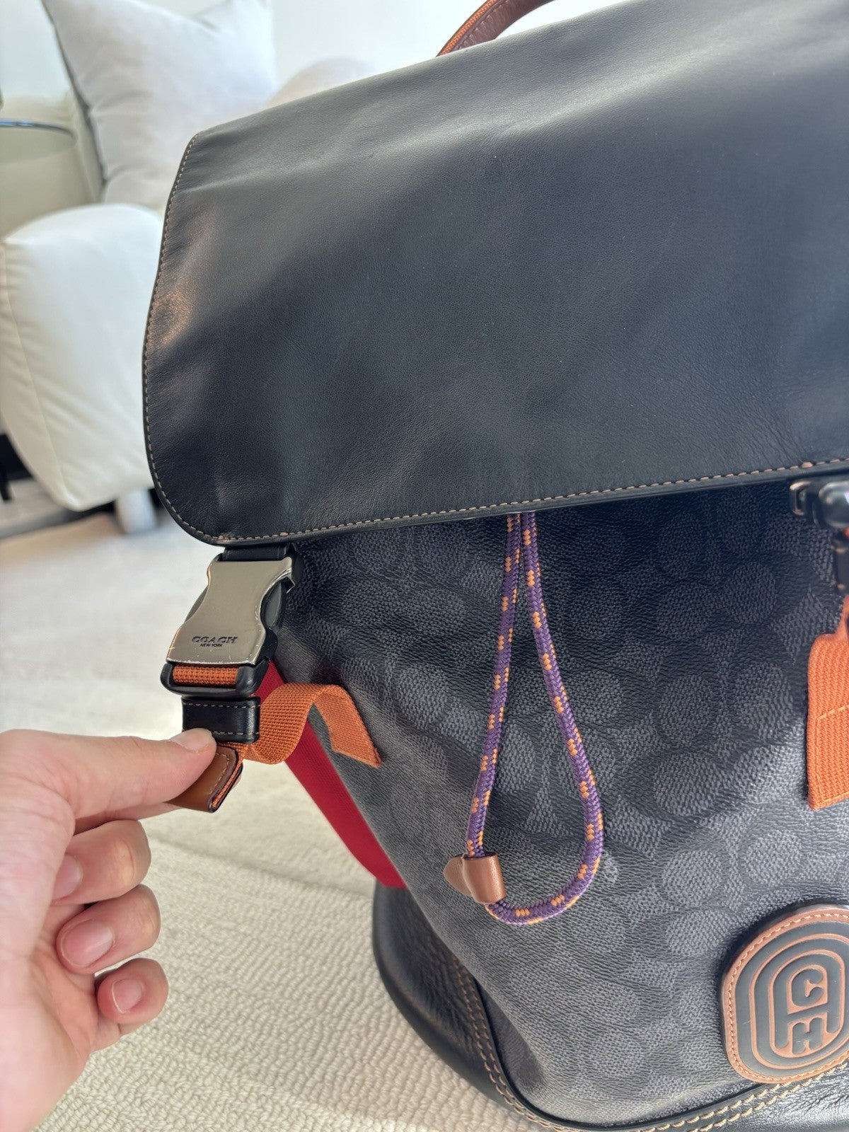 Designer COACH Rivington Backpack Rucksack Signature Leather Red/ Blk (org $595)