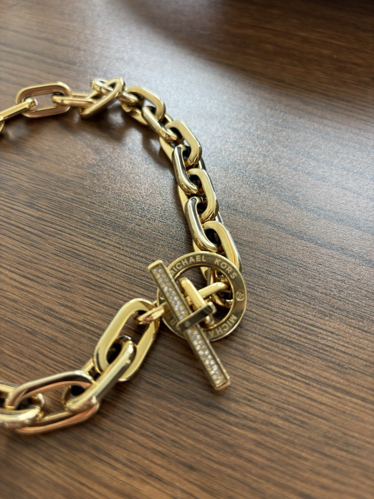 Designer MICHAEL KORS Cityscape Collar Necklace Toggle Choker Gold Chain 16inch