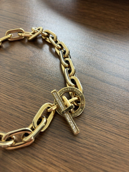 Designer MICHAEL KORS Cityscape Collar Necklace Toggle Choker Gold Chain 16inch