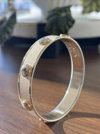 COACH 2005 White Enamel Gold Tone Stud Bangle Bracelet Vintage Classic Logo