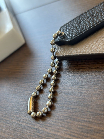 COACH Designer Leather 2 Hanging Bag Charm Fob Black/ Tan Tag Silver Bead Chain