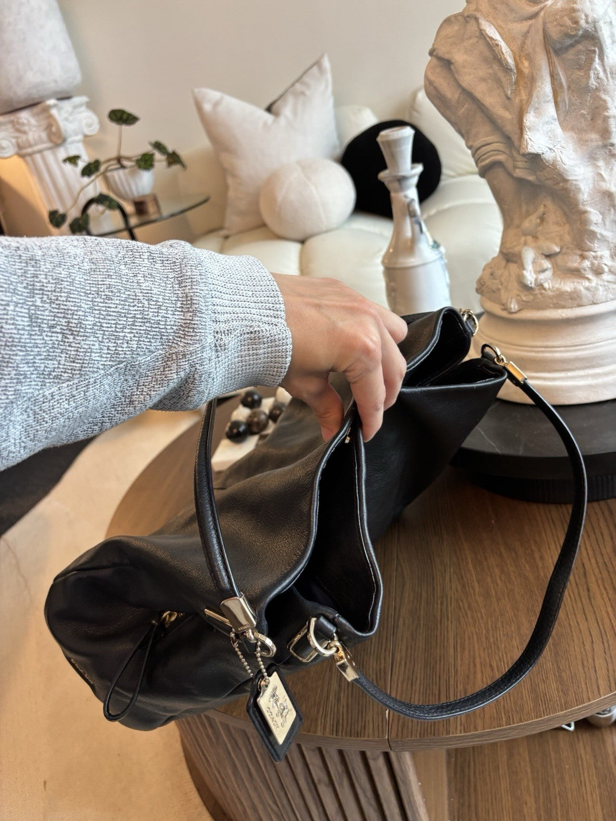 Designer COACH Madison Phoebe Shoulder Bag Black Leather 3Compartment (org $395)