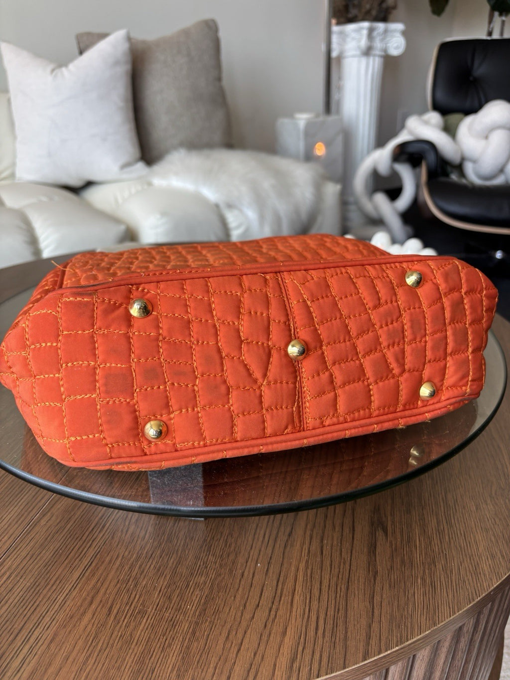 VALENTINO “Orlandi” Orange Quilted Nylon Handbag Gold Charm Italy (org $595.00)