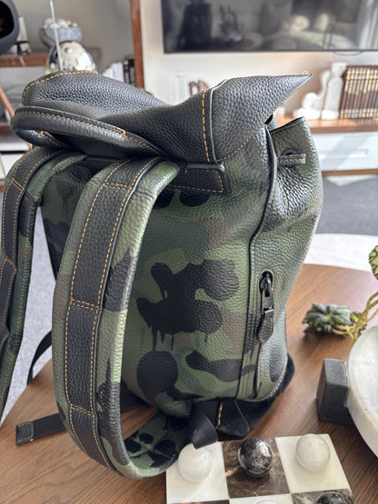 COACH Designer Backpack Rare Camo/black Pebbled Leather Suede Stripe (Org $795)