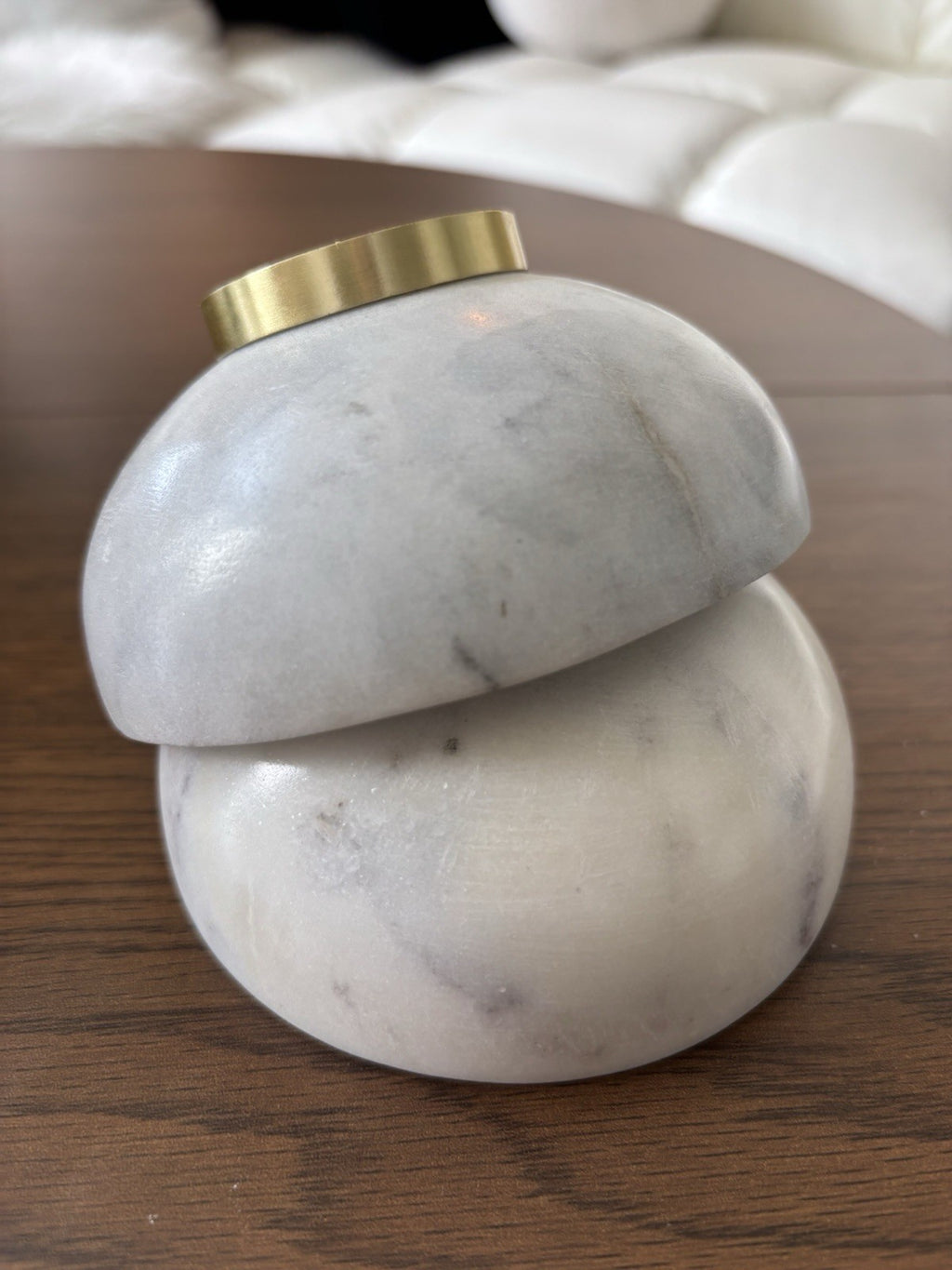 MARBLE Stone Set of 2 Carved Pinch Bowl For Herbs Or Spices 4" White / Gold Trim