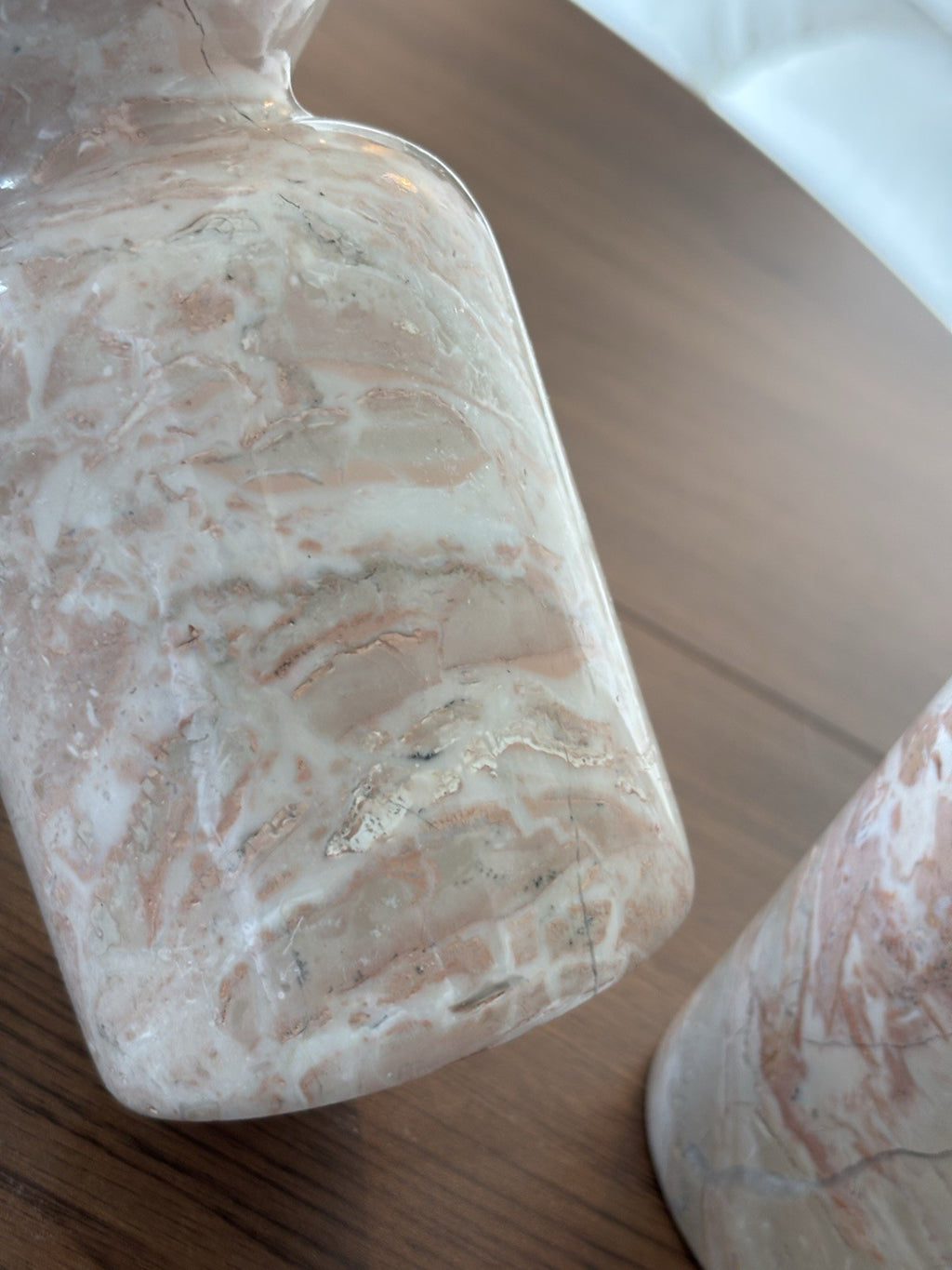 ITALIAN Pink/White Marble Candlestick Holders (2) Pair Japanese Style Made Italy