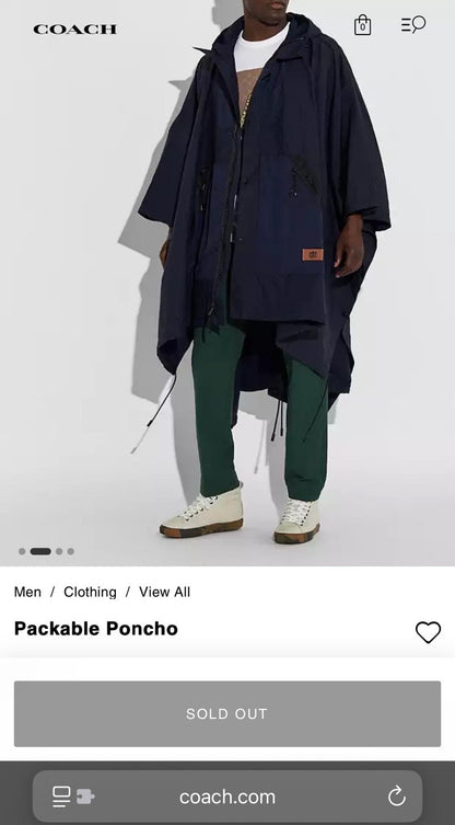 NWT Men COACH Runway Coat Poncho & Travel Bag Set Black/ Navy Size L (org $795)