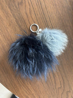 MICHAEL KORS Real Fox Fur 2 Sisters Pom Bag Charm Keychain Navy Slate (org $295)