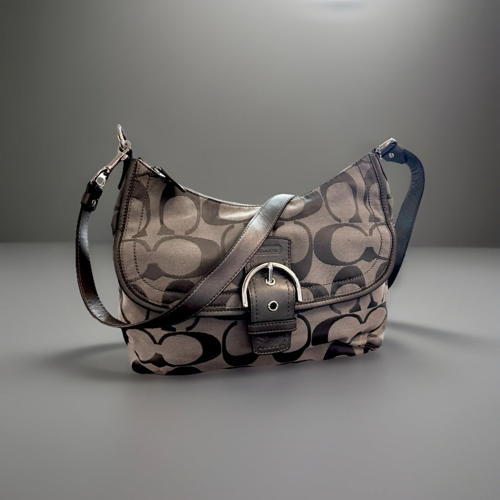 COACH Soho Hobo Shoulder/handbag Gray Metallic Leather/ Jaquard Canvas Signature