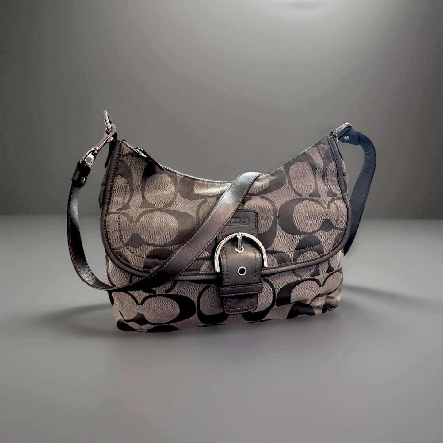 COACH Soho Hobo Shoulder/handbag Gray Metallic Leather/ Jaquard Canvas Signature