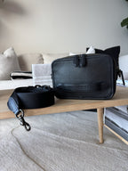 COACH Charter Crossbody Bag Black Polished Pebble Leather Gunmetal Double Zip