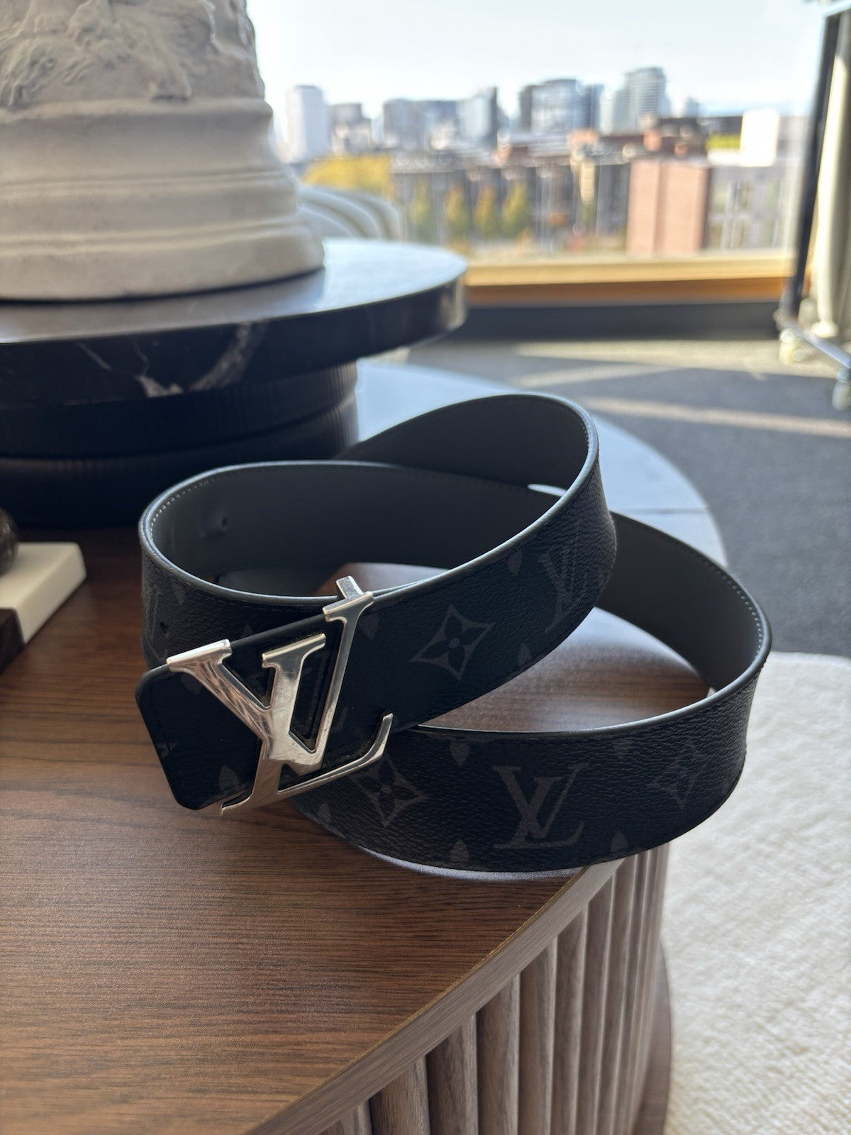 Authentic LOUIS VUITTON Black Eclipse Reversible LV Monogram Belt Men’s 30-32