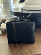 COACH Wallet Baseball 3 In 1 Whipstitch Black Calf Leather Billfold ID Window