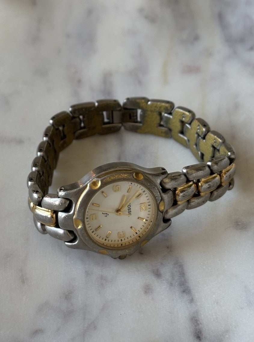 FOSSIL Vintage Y2K Two-Tone Quartz Movement Wrist Watch Gold/Silver (F2 ES-9814)