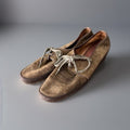 VINTAGE Tan Suede Espadrille Wedge Shoes Lace Up Moc Moccasin Toe Women’s Size 7