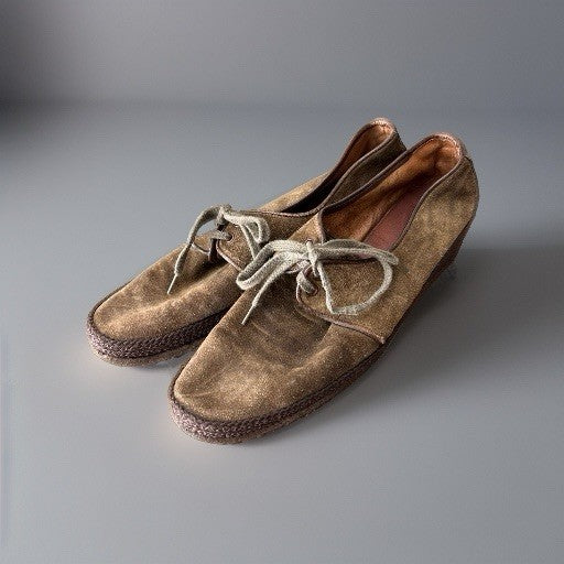 VINTAGE Tan Suede Espadrille Wedge Shoes Lace Up Moc Moccasin Toe Women’s Size 7