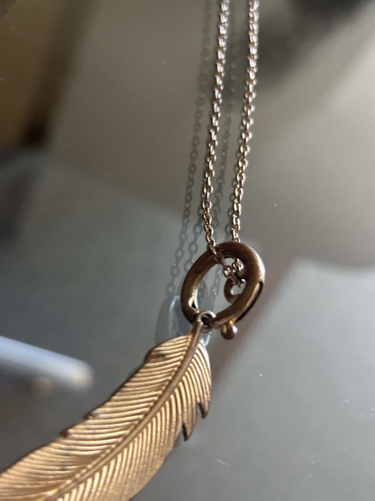 COACH Feather Charm Necklace 22” Rose Gold /Gunmetal Designer Chain (org $150)