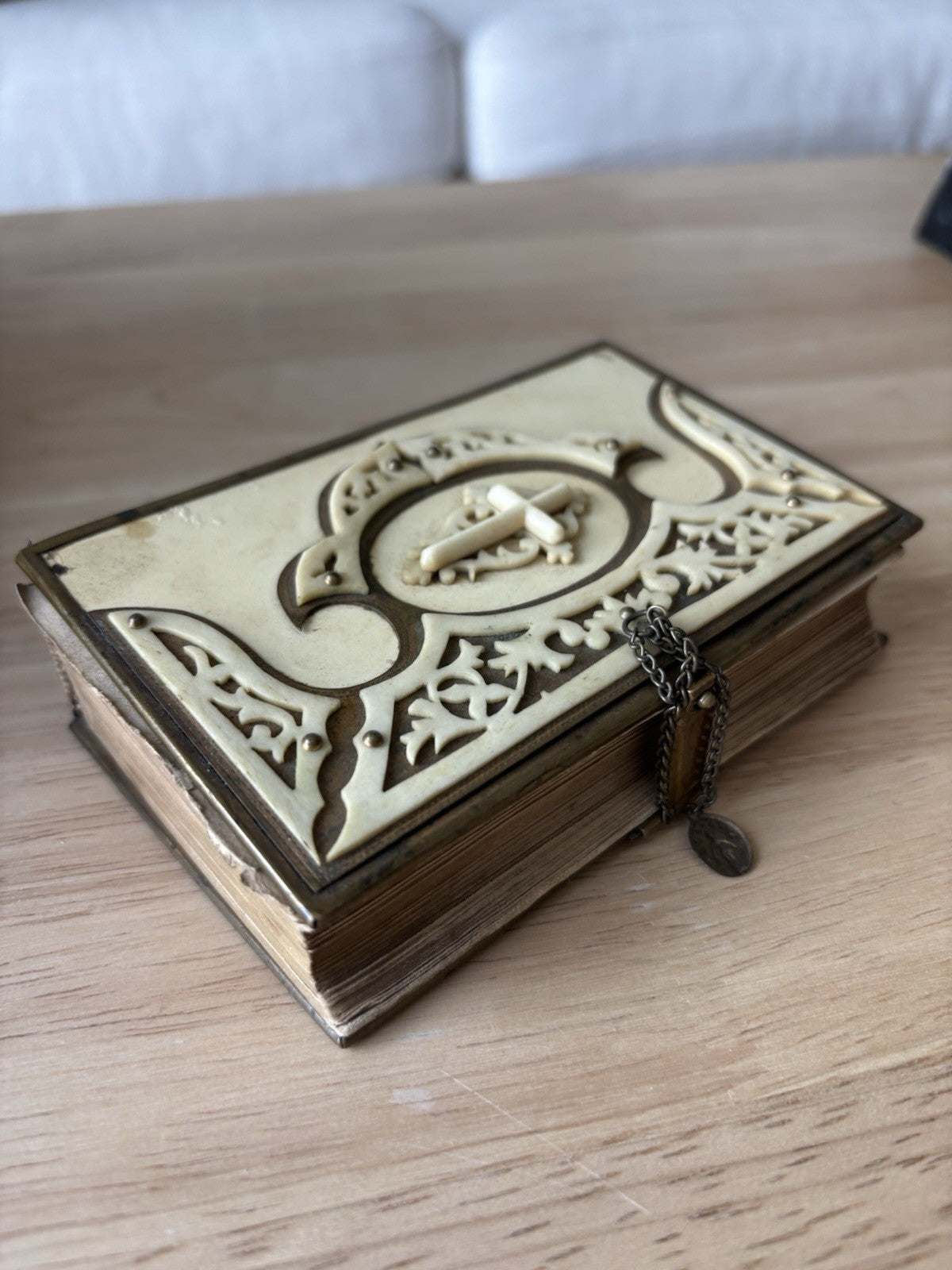 Antique 1875 Czech Bohemian Catholic Prayer Book  Hardcover Leather Brass Clasp