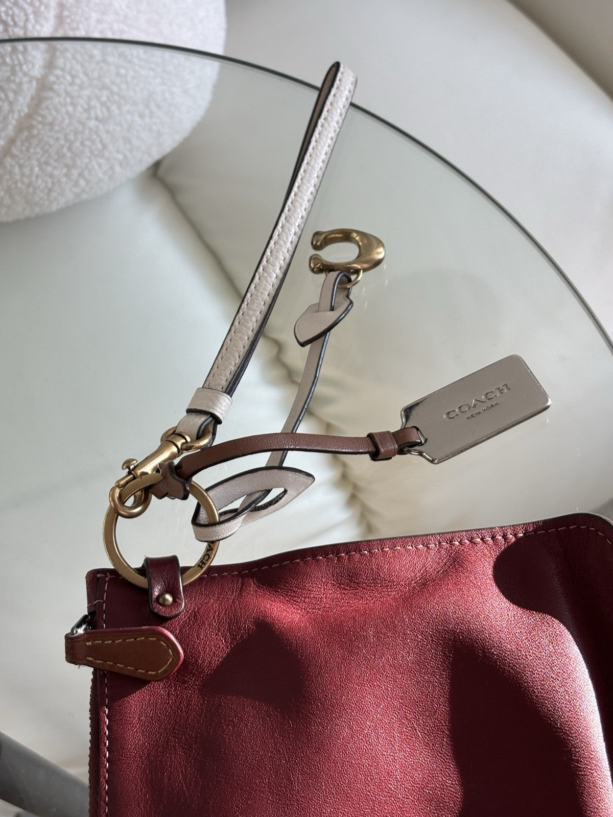 Custom COACH Create Skull Pins On Rogue Wristlet Burgundy Leather Medium Zip Top