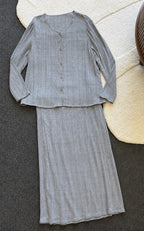 EILEEN FISHER Vintage Two Piece Linen Rayon Set Made In Canada Shirt Skirt Large